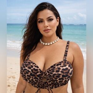 SHEIN Bikini Top Sz 2XL Leopard Print With Straps or Bandeau Front Lacing